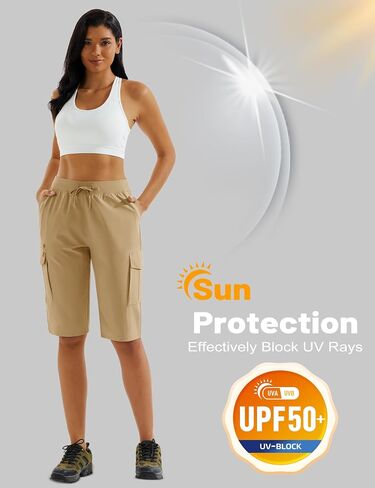 MAGCOMSEN Women's 13" Long Hiking Shorts UPF50+ Lightweight Quick Dry Knee Length Bermuda Cargo Shorts with 6 Pockets in Saudi Arabia