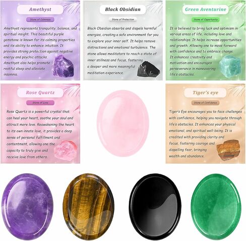 Worry Stones for Anxiety, 8pcs Worry Stone, Worry Stones Bulk, Palm Stone, Natural Crystals and Healing Stones, Stress Meditation Crystal in Saudi Arabia
