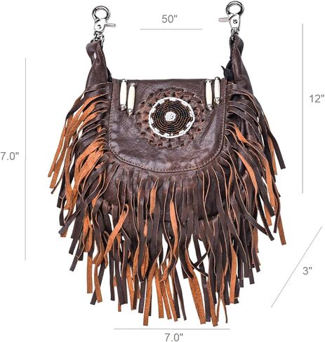 Pure Leather Crossbody Bags Hip Jeans Loop Belt Bag Braided Bead Hand Work Rodeo Hand Crafted Design Women Clipon Leather Fanny Pack for Women Brown Fur Fringe Made In Pakistan in Kuwait