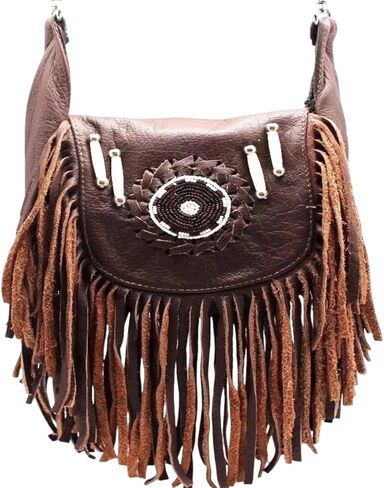 Pure Leather Crossbody Bags Hip Jeans Loop Belt Bag Braided Bead Hand Work Rodeo Hand Crafted Design Women Clipon Leather Fanny Pack for Women Brown Fur Fringe Made In Pakistan in Kuwait