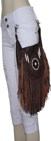 Pure Leather Crossbody Bags Hip Jeans Loop Belt Bag Braided Bead Hand Work Rodeo Hand Crafted Design Women Clipon Leather Fanny Pack for Women Brown Fur Fringe Made In Pakistan in Kuwait