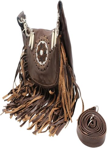 Pure Leather Crossbody Bags Hip Jeans Loop Belt Bag Braided Bead Hand Work Rodeo Hand Crafted Design Women Clipon Leather Fanny Pack for Women Brown Fur Fringe Made In Pakistan in Kuwait