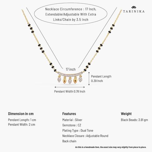 Tarinika Sterling Silver V Shape Mangalsutra Chain Necklace with Charm Design(Gold-Plated) - Silver Chain Necklace for Women | Perfect for Ethnic occasions | Indian jewelry sets for women | 1 Year Warranty* in Saudi Arabia
