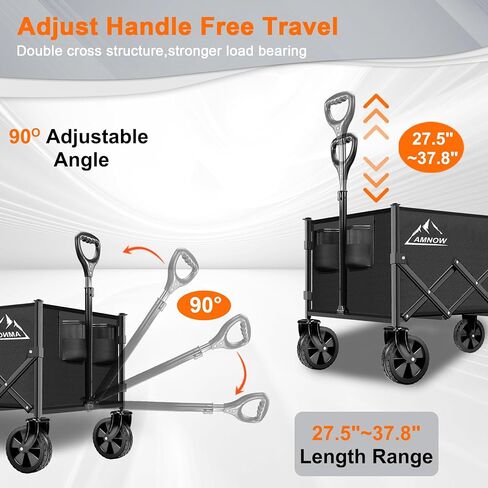 Collapsible Folding Beach Wagon Cart, Utility Large Capacity Cart Foldable Wagon with All Terrain Wheels, Grocery Wagon Cart for Garden Shopping Sports Camping, Black in Kuwait