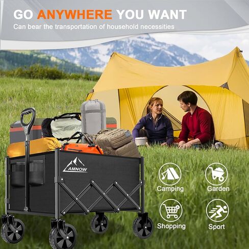 Collapsible Folding Beach Wagon Cart, Utility Large Capacity Cart Foldable Wagon with All Terrain Wheels, Grocery Wagon Cart for Garden Shopping Sports Camping, Black in Kuwait