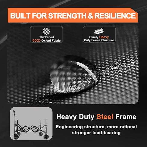 Collapsible Folding Beach Wagon Cart, Utility Large Capacity Cart Foldable Wagon with All Terrain Wheels, Grocery Wagon Cart for Garden Shopping Sports Camping, Black in Kuwait