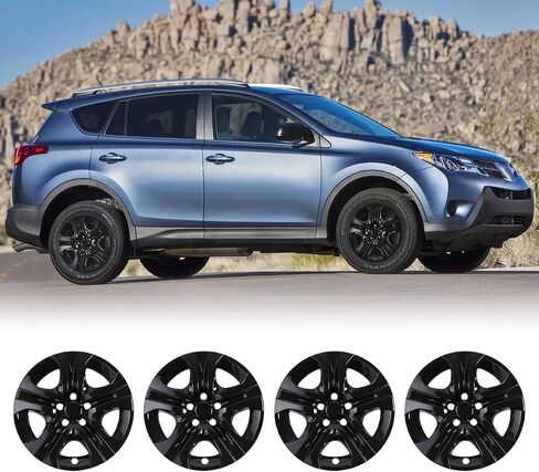 AUTOWIKI 17 Inch Hubcaps Fit for Toyota RAV4 2013-2018, Wheels Rim Cover Replacement Compatible with 13-18 RAV4 17'' Steel Wheels, R17 Black Lacquer Hub Caps Set of 4 in Saudi Arabia