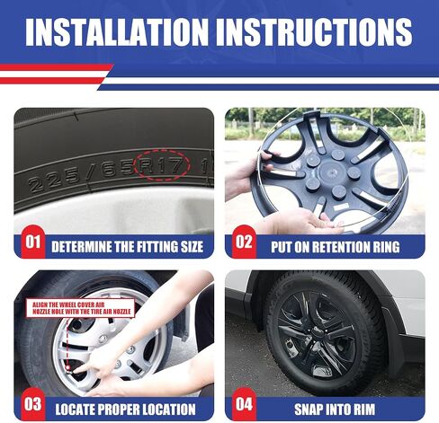 AUTOWIKI 17 Inch Hubcaps Fit for Toyota RAV4 2013-2018, Wheels Rim Cover Replacement Compatible with 13-18 RAV4 17'' Steel Wheels, R17 Black Lacquer Hub Caps Set of 4 in Saudi Arabia