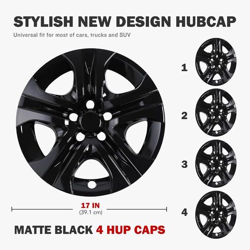 AUTOWIKI 17 Inch Hubcaps Fit for Toyota RAV4 2013-2018, Wheels Rim Cover Replacement Compatible with 13-18 RAV4 17'' Steel Wheels, R17 Black Lacquer Hub Caps Set of 4 in Saudi Arabia