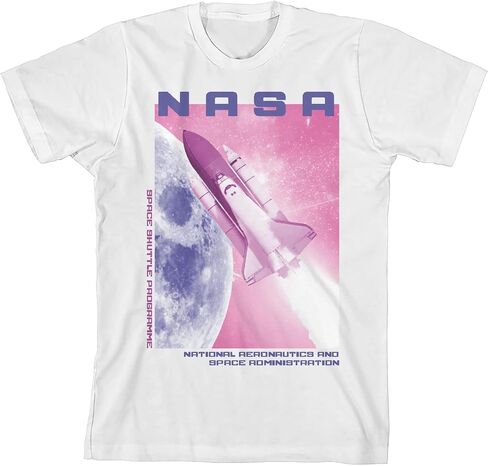NASA Pink Sky with Shuttle & Purple Moon Crew Neck Short Sleeve Girl's White T-Shirt in Saudi Arabia