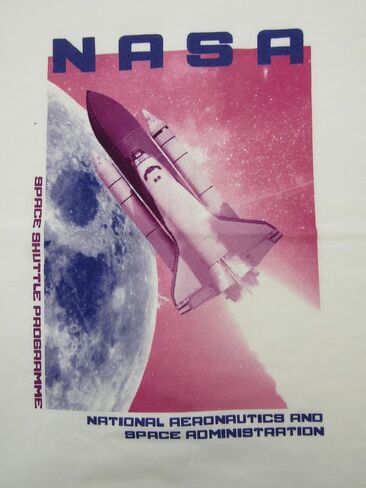 NASA Pink Sky with Shuttle & Purple Moon Crew Neck Short Sleeve Girl's White T-Shirt in Saudi Arabia