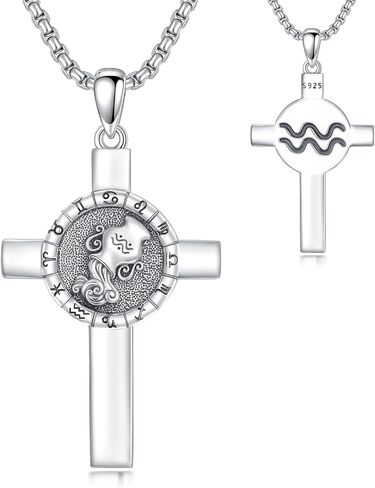 SIMONLY Zodiac Sign Necklace 925 Sterling Silver Cross Pendant 12 Constellation Necklace Astrology Jewelry Birthday Gifts for Men Women in Kuwait