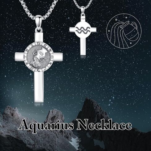 SIMONLY Zodiac Sign Necklace 925 Sterling Silver Cross Pendant 12 Constellation Necklace Astrology Jewelry Birthday Gifts for Men Women in Kuwait