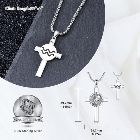 SIMONLY Zodiac Sign Necklace 925 Sterling Silver Cross Pendant 12 Constellation Necklace Astrology Jewelry Birthday Gifts for Men Women in Kuwait