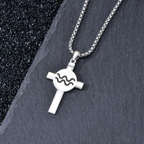 SIMONLY Zodiac Sign Necklace 925 Sterling Silver Cross Pendant 12 Constellation Necklace Astrology Jewelry Birthday Gifts for Men Women in Kuwait