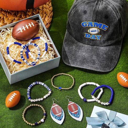 10 Pcs Football Game Day Accessories for Women Set, Embroidered Football Hat, Beaded Bracelets and Earrings in Saudi Arabia