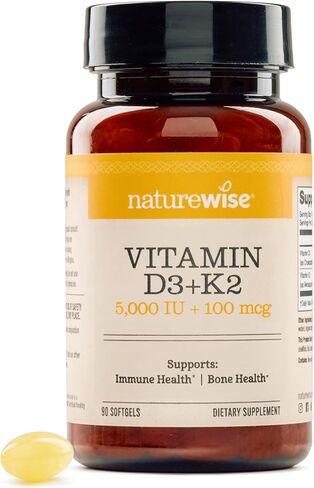 NatureWise Vitamin D3 5000IU + K2 (MK7) 100mcg with Organic Extra Virgin Coconut Oil - Supports Calcium Absorption, Bone & Immune Health - Non-GMO, Soy & Gluten-Free - 90 Softgels[90-Day Supply] in Saudi Arabia
