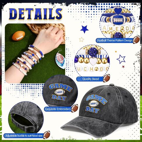 10 Pcs Football Game Day Accessories for Women Set, Embroidered Football Hat, Beaded Bracelets and Earrings in Saudi Arabia