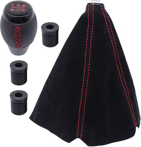 ApplianPar 5 Speed Black Leather Gear Shift Knob and Suede Boot Red Stitch Shifter Lever Boot Knob Cover Combo Kit for Civic CRX in Saudi Arabia