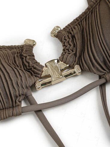 ZAFUL Women's Sexy Cutout Bikini Set High Cut Textured Metal Ring Cheeky Swimsuit Two Piece Bathing Suit in Kuwait