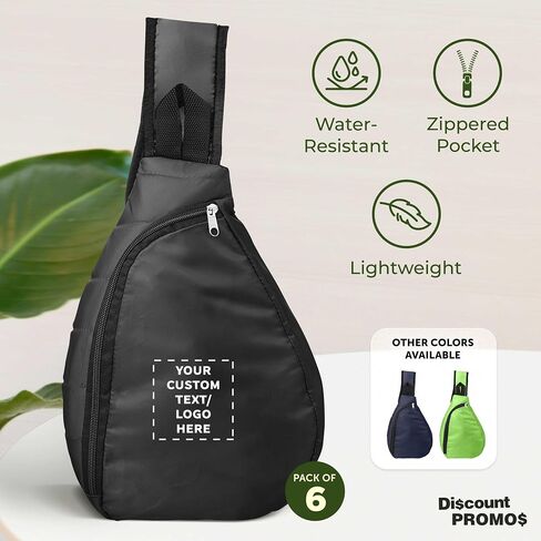 DISCOUNT PROMOS Custom Monterey Sling Backpacks Set of 12, Personalized Bulk Pack - Adjustable, Comfort Fit, Lightweight, Ideal for Commuting, Sports, Daily Use - Black in Saudi Arabia