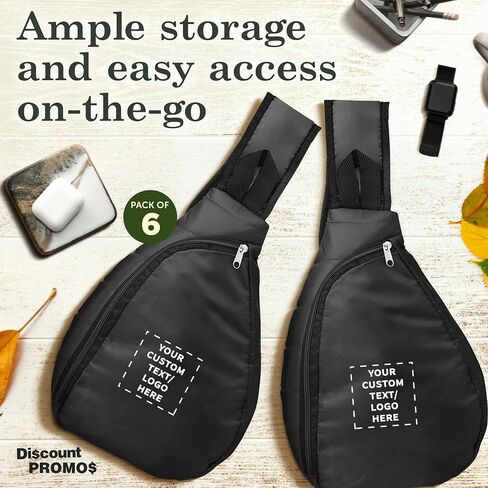 DISCOUNT PROMOS Custom Monterey Sling Backpacks Set of 12, Personalized Bulk Pack - Adjustable, Comfort Fit, Lightweight, Ideal for Commuting, Sports, Daily Use - Black in Saudi Arabia
