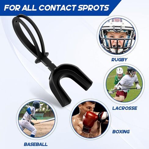 Dunzy 60 Pcs Black Strapped Mouth Guard Sports Mouthguard with Strap Soft Mouth Protector for Youth Adult Boxing Basketball Hockey Rugby Lacrosse Wrestling Taekwondo Jujitsu in Kuwait