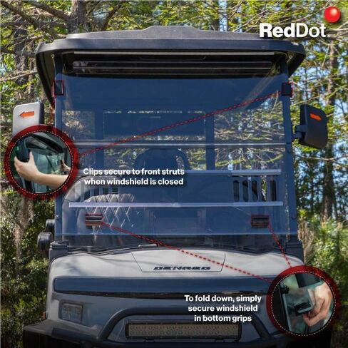 RED DOT Vented Tinted Golf Cart Windshield Compatible with Denago EV Rover XL Golf Carts | 1/4 Inch Acrylic | Made in the USA in Kuwait