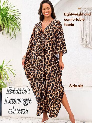 طباعة moo-moos للنساء ، فساتين تغطية Kaftan ، مثيرة V-tele ذات الشوط العالي ، تغطية شاطئية حمام السباحة Muumuu plus in Kuwait