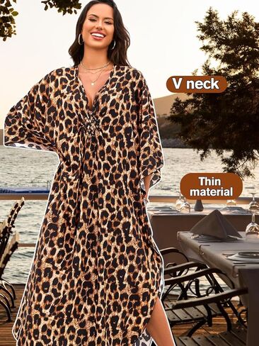 طباعة moo-moos للنساء ، فساتين تغطية Kaftan ، مثيرة V-tele ذات الشوط العالي ، تغطية شاطئية حمام السباحة Muumuu plus in Kuwait