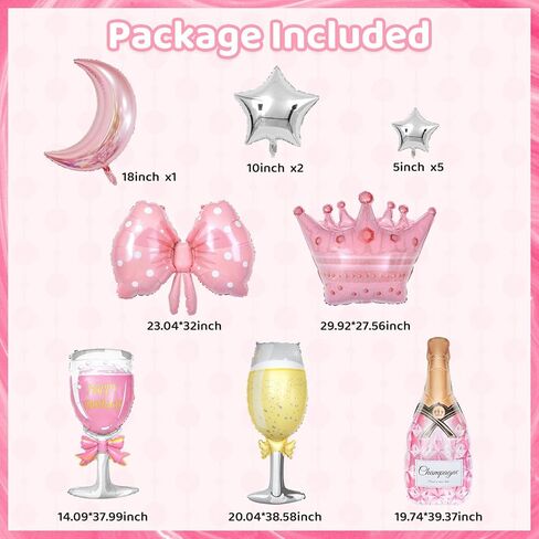 Ouddy Life Pink Happy Birthday Party Decorations for Women Girls, Pink Happy Birthday Love Crown Bow Bottle Lipstick Balloons Fringe Curtain for Princess Birthday Wedding Baby Shower Party Supplies in Kuwait