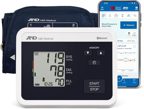 A&D Medical UltraConnect Upper Arm All-in-One Blood Pressure Monitor with Bluetooth, Blood Pressure Cuff (22 - 42 cm Range), One Click Operation in Saudi Arabia
