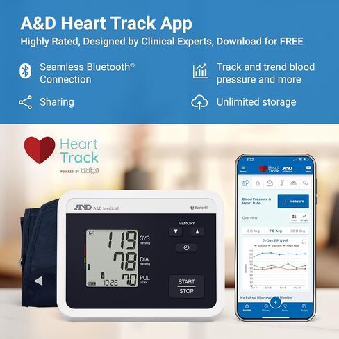 A&D Medical UltraConnect Upper Arm All-in-One Blood Pressure Monitor with Bluetooth, Blood Pressure Cuff (22 - 42 cm Range), One Click Operation in Saudi Arabia