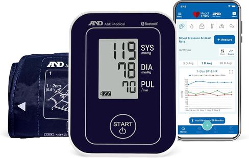A&D Medical UltraConnect Upper Arm All-in-One Blood Pressure Monitor with Bluetooth, Blood Pressure Cuff (22 - 42 cm Range), One Click Operation in Kuwait