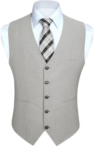 HISDERN Men's Suit Vest Vintage Tuxedo Vests for Men Business Formal Dress Suit Prom Waistcoat with 3 Pocket in Kuwait