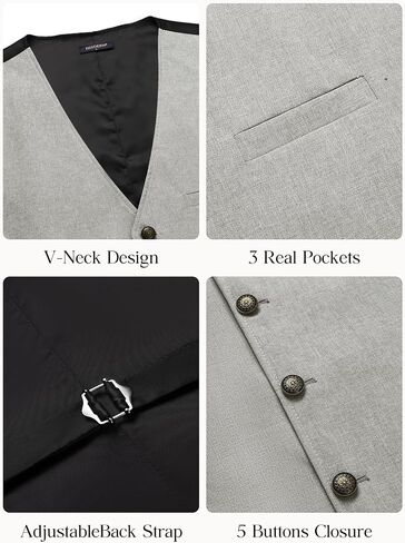 HISDERN Men's Suit Vest Vintage Tuxedo Vests for Men Business Formal Dress Suit Prom Waistcoat with 3 Pocket in Kuwait