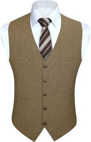 HISDERN Men's Suit Vest Vintage Tuxedo Vests for Men Business Formal Dress Suit Prom Waistcoat with 3 Pocket in Kuwait