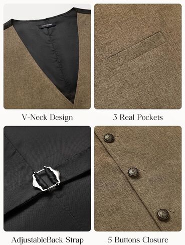HISDERN Men's Suit Vest Vintage Tuxedo Vests for Men Business Formal Dress Suit Prom Waistcoat with 3 Pocket in Kuwait