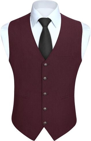 HISDERN Men's Suit Vest Vintage Tuxedo Vests for Men Business Formal Dress Suit Prom Waistcoat with 3 Pocket in Kuwait