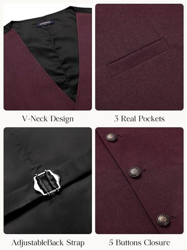 HISDERN Men's Suit Vest Vintage Tuxedo Vests for Men Business Formal Dress Suit Prom Waistcoat with 3 Pocket in Kuwait