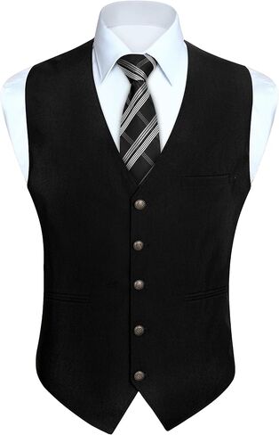 HISDERN Men's Suit Vest Vintage Tuxedo Vests for Men Business Formal Dress Suit Prom Waistcoat with 3 Pocket in Kuwait