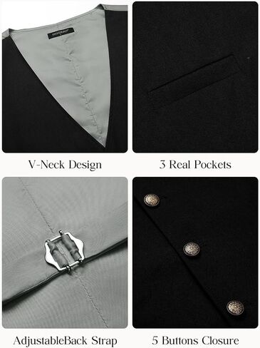HISDERN Men's Suit Vest Vintage Tuxedo Vests for Men Business Formal Dress Suit Prom Waistcoat with 3 Pocket in Kuwait