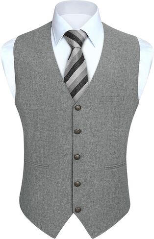 HISDERN Men's Suit Vest Vintage Tuxedo Vests for Men Business Formal Dress Suit Prom Waistcoat with 3 Pocket in Kuwait
