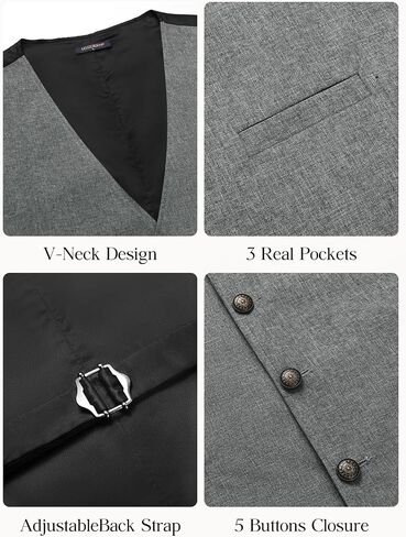 HISDERN Men's Suit Vest Vintage Tuxedo Vests for Men Business Formal Dress Suit Prom Waistcoat with 3 Pocket in Kuwait