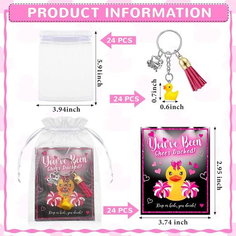 24 Set Cheer Gifts Bulk Includes 24 Duck Keychain Mini Duck Keychain Inspirational Gifts for Women Cheerleader Competition Team in Saudi Arabia