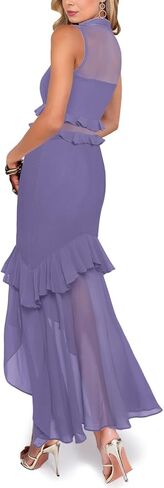 Aisbei Women's Elegant Bodycon Maxi Dress Mock Neck Sleeveless Mesh Ruffle Dress Party Cocktail Formal Wedding Guest Dresses in Saudi Arabia