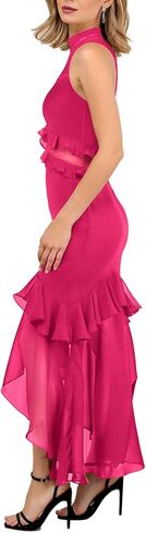 أيسبي للسيدات الأنيقة bodycon maxi فستان وهمية رقبة بلا أكمام شبكة الشكوك in Kuwait