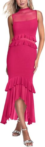 أيسبي للسيدات الأنيقة bodycon maxi فستان وهمية رقبة بلا أكمام شبكة الشكوك in Kuwait