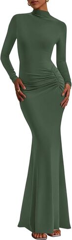 Prettygarden فساتين السقوط للنساء 2025 طويلة الأكمام bodycon الوهمية الرقبة ruched maxi كوكتيل الزفاف فستان الزفاف in Kuwait
