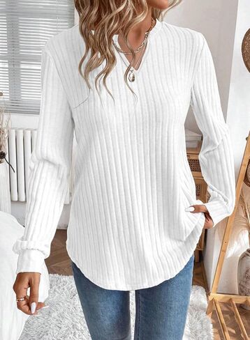 SHEWIN Womens Fall Fashion 2025 Casual Long Sleeve V Neck Tops Shirts Sweaters in Saudi Arabia